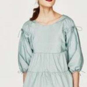 Zara tiered ruffle cotton poplin top blouse NWT xs